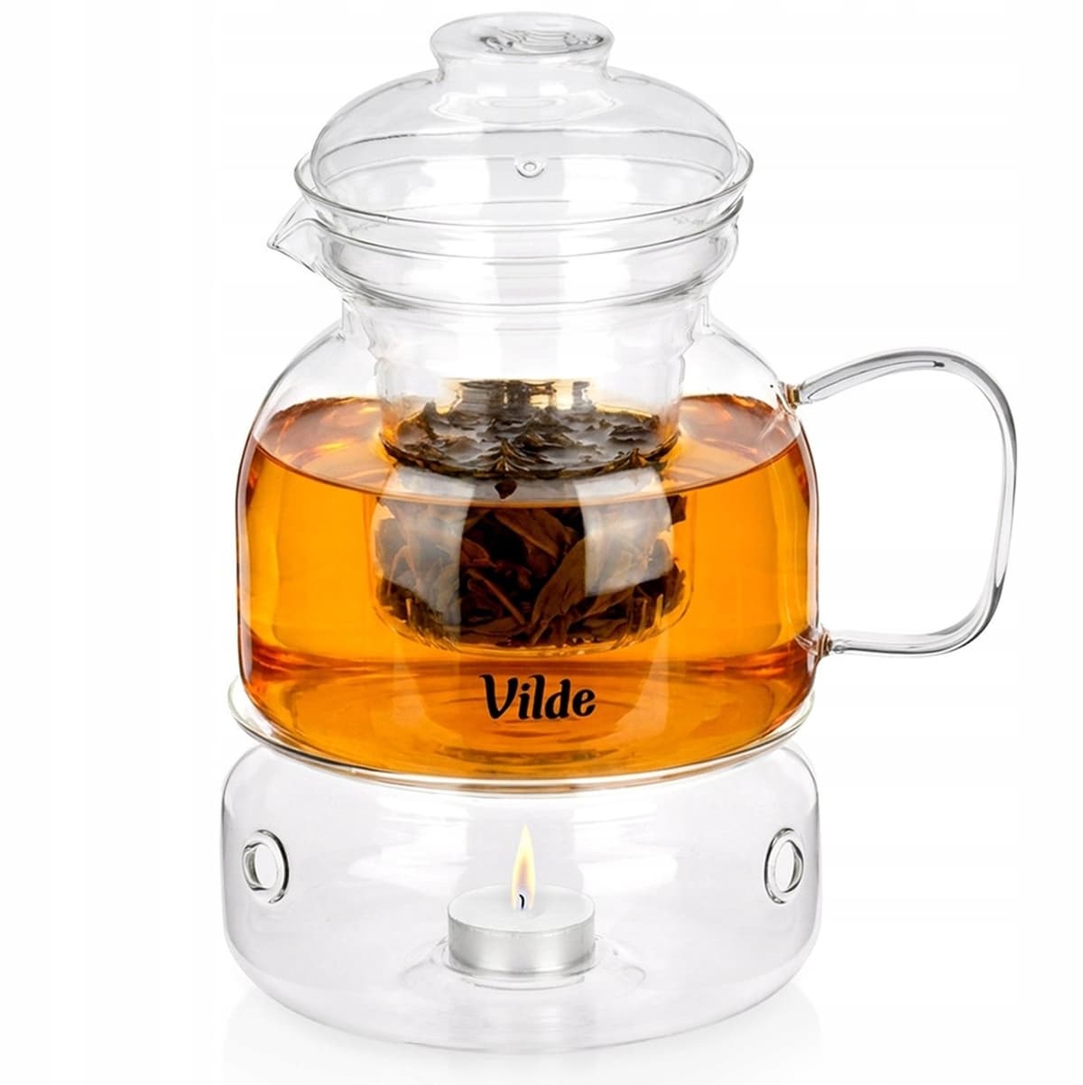 Glazen theepot 1.5L met infuser en waxinelichtje houder — afbeelding 1