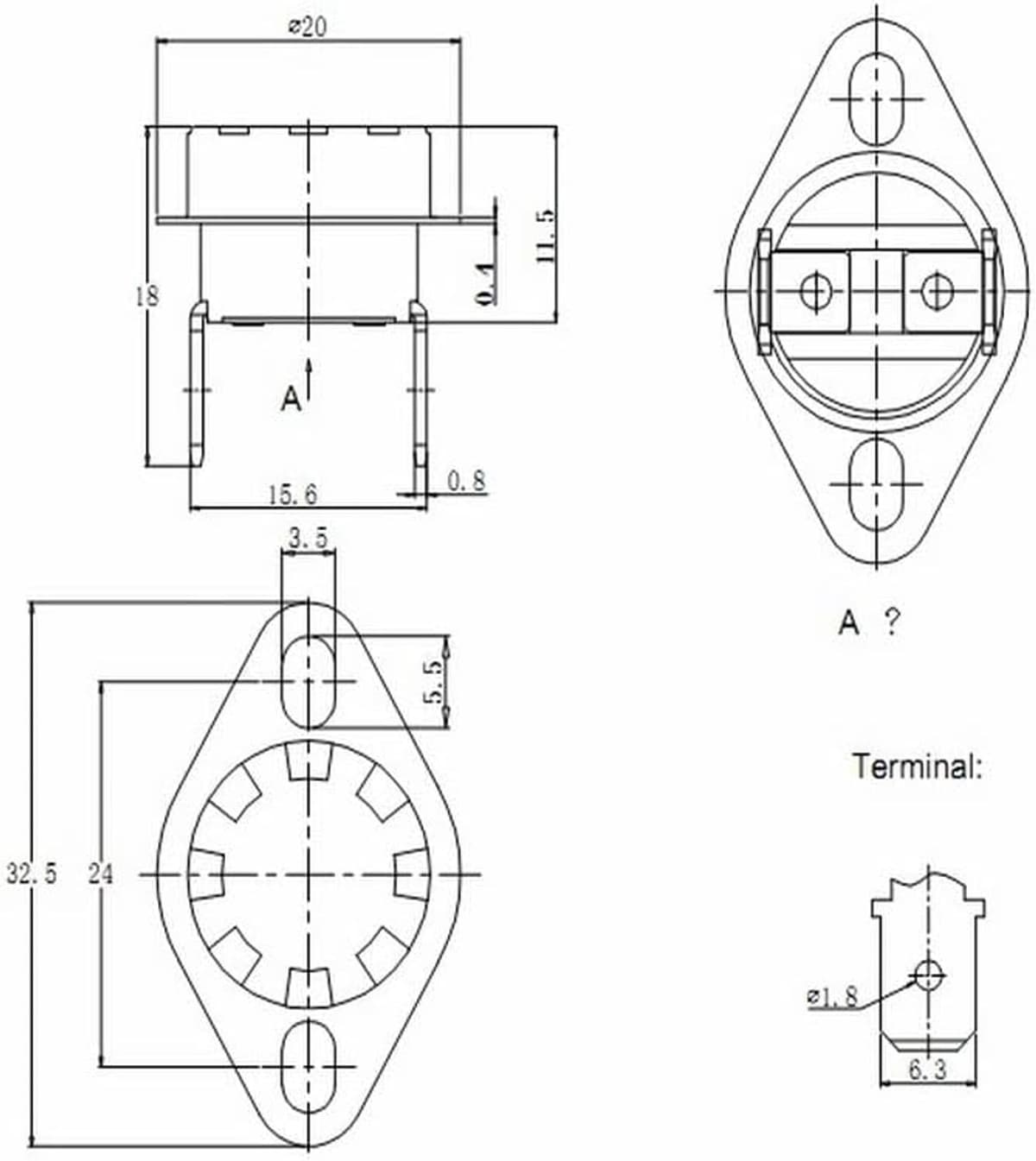 Temperatuurschakelaar KSD301 130° - normaal gesloten - 10A - ideaal voor magnetron en oven - m-winkel — afbeelding 1