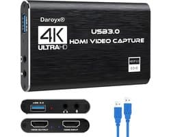 Daroyx® VCC4K Pro2 Video Capture Card - USB-A 3.0 - HDMI 4K@60Hz - Game Capture voor PC, Mac, PS4, PS5, Nintendo, Xbox en meer - Zwart