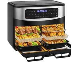Airfryer Dubbele Zone - XXL Heteluchtfriteuse - Twee gerechten tegelijk - Dubbel Raam - 12 Liter - Zwart