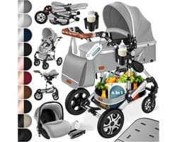 KESSER® Kinderwagen 3 in 1 Loops Wandelwagen Set incl. Autostoel & Reiswieg & Buggy Sportzitje - Massieve Rubberbanden - Luiertas / Regenhoes - Grijs / Zilver