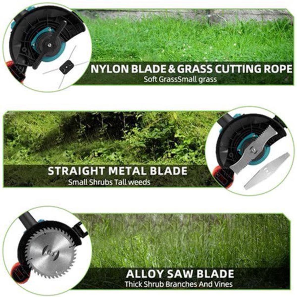 Handmaaier - Grasmaaier - Grastrimmer - Grasschaar - Grasmachine - 3000W - 6-Inch - Elektrische/Accu - Grastrimmer met 90° Verstelbare Kop – Tuingereedschap voor Precisiewerk - 21V/18V Compatibel - Inclusief 2x Accu — afbeelding 1