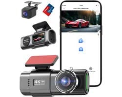SnelShoppen - Dashcam Auto 4K+1080P WiFi Voor en Achter, Afneembare Dashboard Camera met 64G SD-Kaart, 170°+140° Groothoek, G Sensor, Nachtzicht, Park