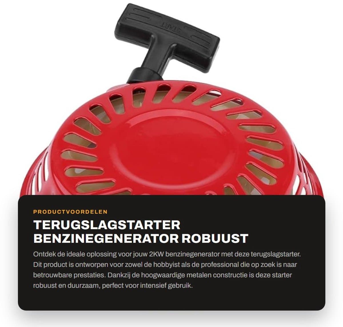 Solidchoice- Terugslagstarter voor 2KW 168F Benzinegenerator - Hoogwaardig Metaal - Eenvoudige Installatie - Schokbestendig - Laag Geluidsniveau - Inclusief Schroeven - Startmotor — afbeelding 1