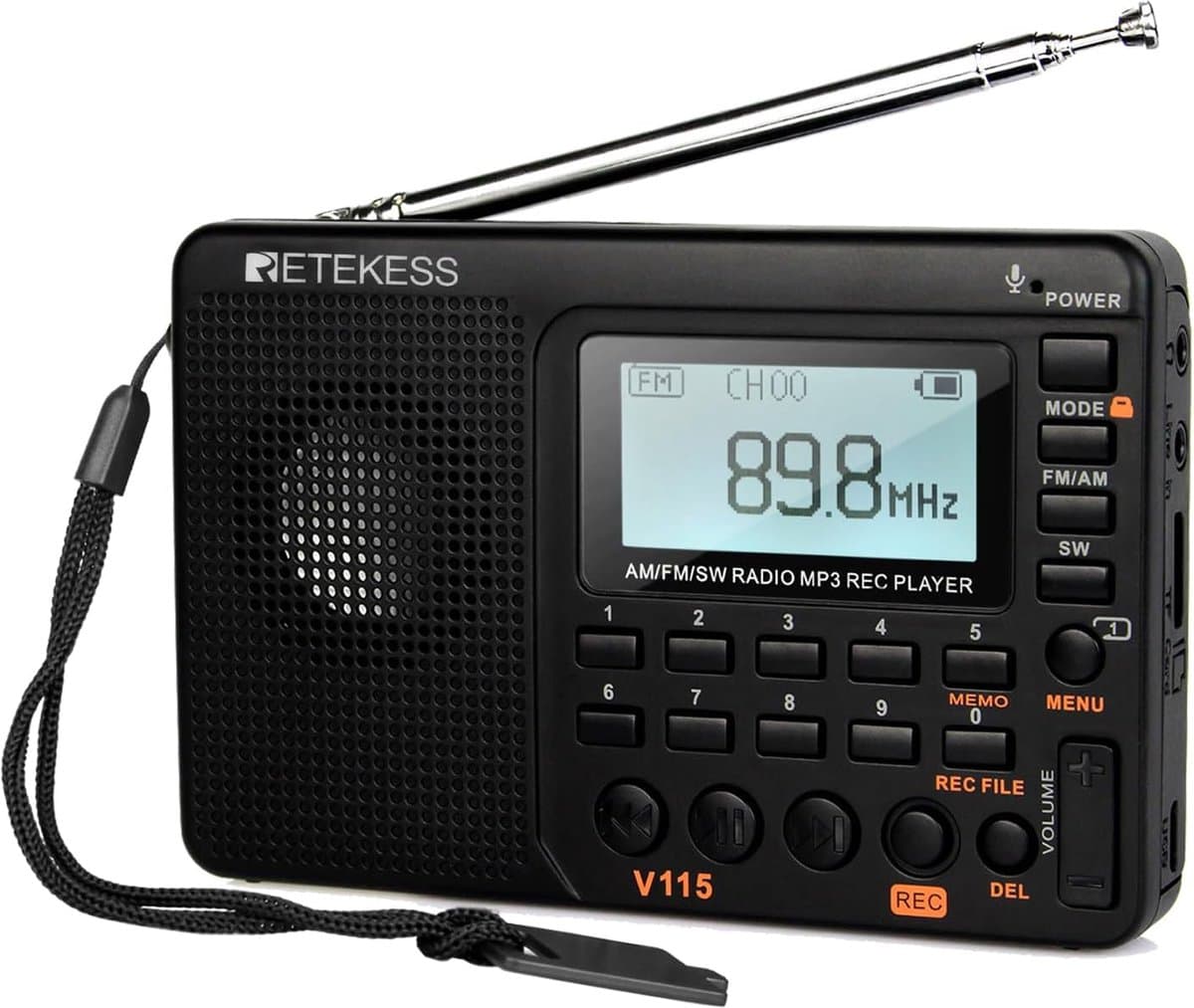 Retekess V115 Draagbare Radio - Noodradio op Batterijen - AM FM SW Keukenradio -Wereldontvanger MP3-Sleep Timer-speler REC Voice Recorder — afbeelding 1