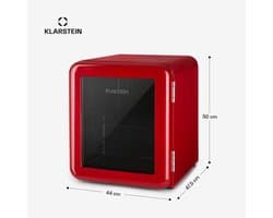 Klarstein PopLife Drankenkoeler - Minibar, Retro Koelkast, 0-10°C, slechts 39 dB, 48 L, energiezuinig, dubbelwandige deur, retro design, rood