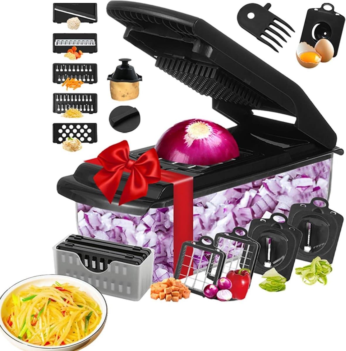 Keuken Snijmachine - Groentehakker Dicer - Maaltijden Voorbereiden - 18-in-1 Functies - 33.4 x 12.7 x 12.3 cm - Zwart — afbeelding 1