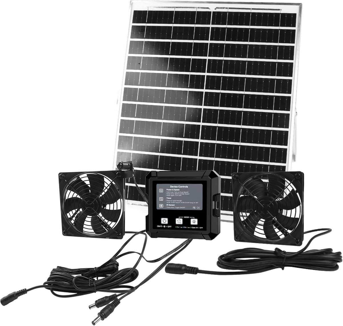 Zonneventilator Kippenhok - Kas Ventilator - Ventilatie Optimaliseren - Dubbele Ventilator - N.v.t. - Zwart — afbeelding 1