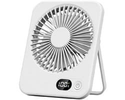 GELLDG Tafelventilator - Draagbare Mini Ventilator met LCD-scherm - 5 Snelheden, 2200mAh Batterij - Licht en Compact 165x132x38mm - Geschikt voor Bureau, Thuis en Kamperen - Kunststof - Wit