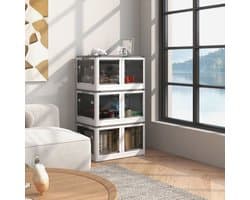 FloraGrace Opbergbox – 69L Vouwbaar En Stapelbaar – 60 x 42 x 34 cm – PP Kunststof – Wit – Met Wielen Voor Slaapkamer En Kantoor – 5-Zijdige Toegang