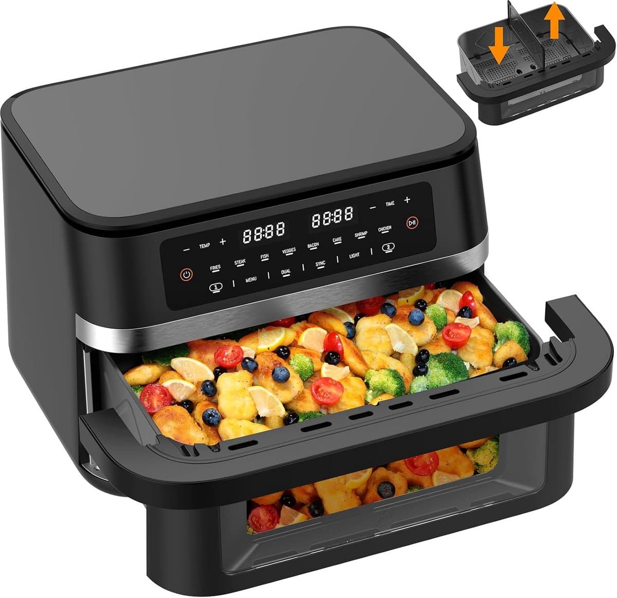 Heteluchtfriteuse Dubbel - Airfryer Duo - Flexibel Koken - Twee Zones - 11 Liter - Zwart — afbeelding 1