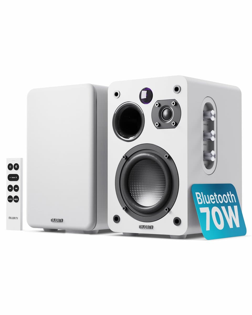Majority D70X Active Bookshelf Speakers - Bluetooth - 70W RMS - Stereo - Ingebouwde Mid-woofer - Wit — afbeelding 1