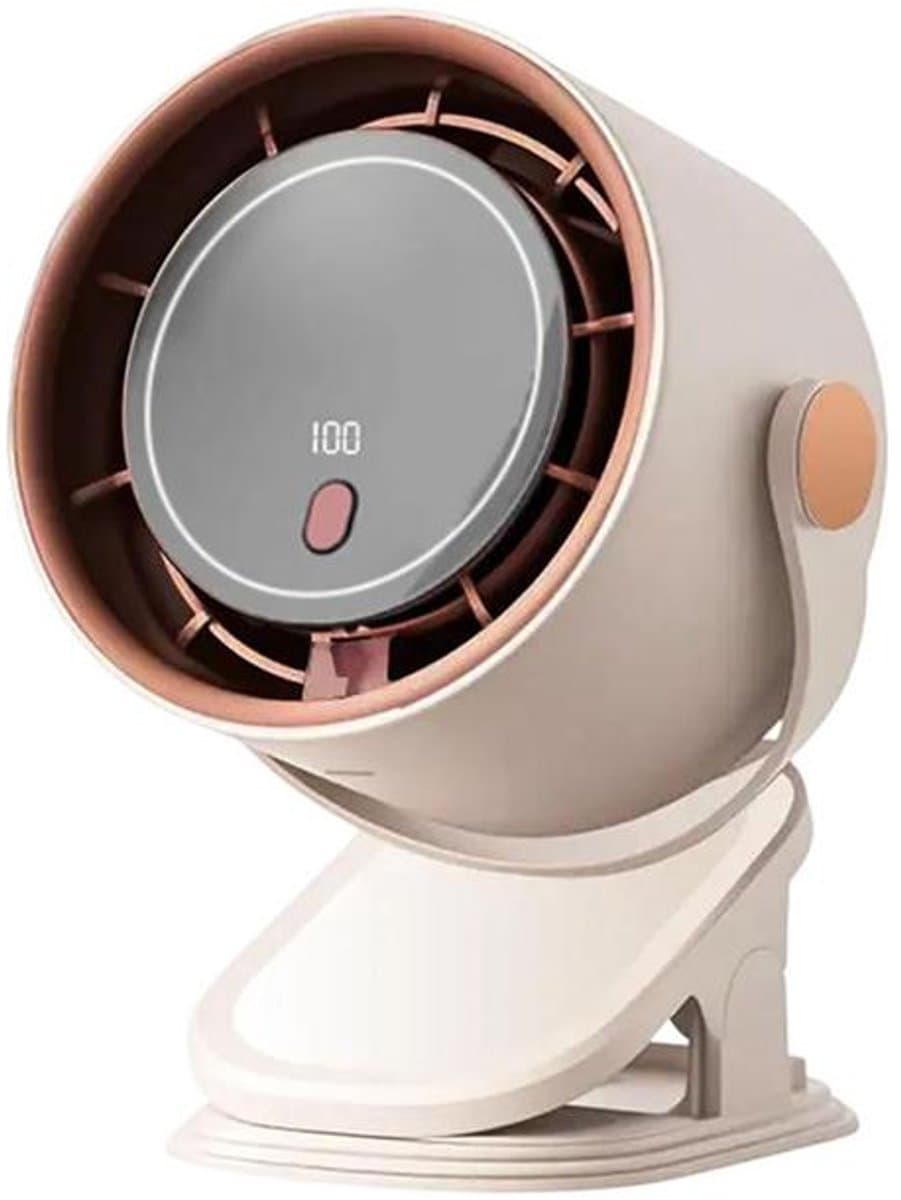 3-in-1 Ventilator – Desktopventilator – Verstelbare tafelventilator met clip – Stille werking – 360° draaibaar – Oplaadbaar – 100 snelheidsstanden – Dubbele voeding (Type-C / Batterij) – Ideaal voor thuis, kantoor, studeerkamer en keuken – Beige — afbeelding 1