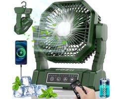 Campingventilator met 20000 mAh accu, tafelventilator, USB ventilator, LED-licht, 4 snelheden, timer en afstandsbediening