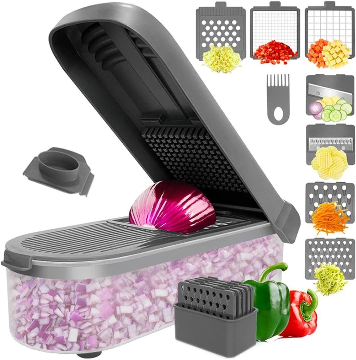 Groentechopper met container - Keuken artifact Voedsel snijder - Maaltijden voorbereiden - Antislip basis — afbeelding 1