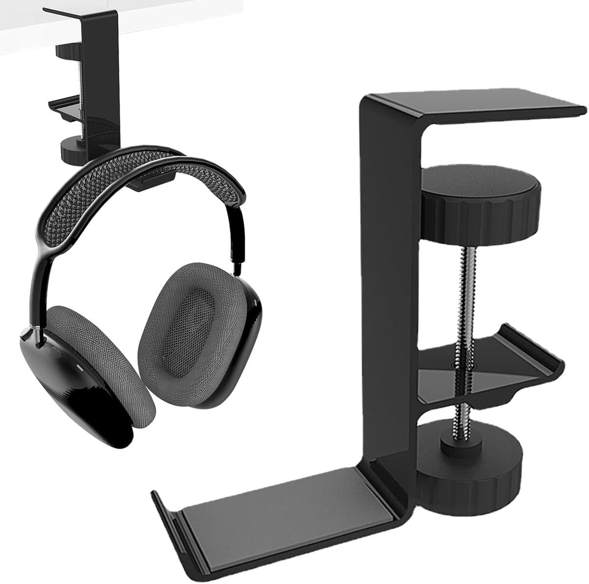 Headphone Holder - Headphone Stand - Gaming Headphone Hanger - Universele Aluminium Legering - Onder Bureau - Hangende Haak - Zwart — afbeelding 1