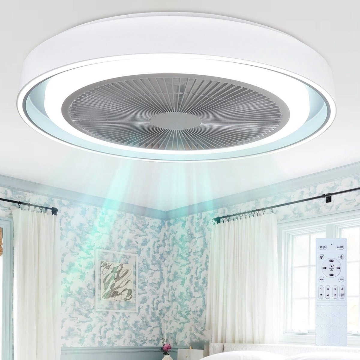 NETTLIFE Plafondventilator met verlichting - blauw - rond - Modern - LED 33W - CCT dimbaar - Plafondlamp met afstandsbediening - Timing -5 Bladen Licht - Slaapkamer | Woonkamer — afbeelding 1