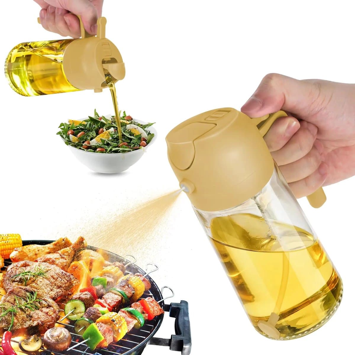 SEVENMOON® 2-in-1 Olijfolie Sprayer – 470 ml – Giet- en Sprayfunctie – Navulbare Glazen Oliefles – Ideaal voor BBQ, Airfryer en Gezond Koken" — afbeelding 1