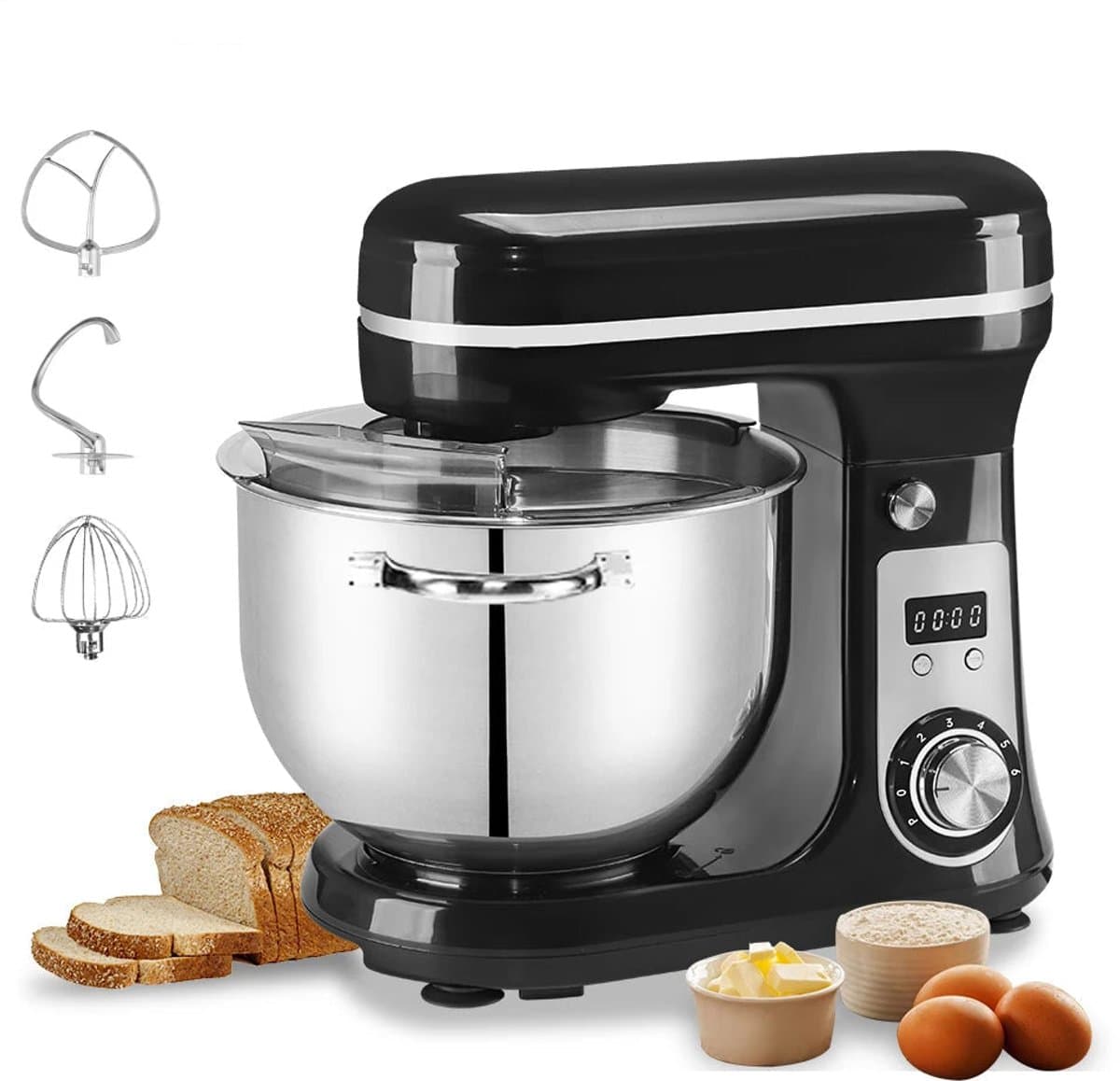 Keukenmixer - Keukenmachine - Foodprocessor - Keukenrobot - LED Display - 6 Snelheden - 1200W - Stil DC-Motor - Elektrische Foodmixer - Metaal Grijs — afbeelding 1