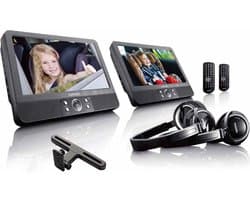 Lenco DVP-939 - 2x9" Portable DVD speler met USB,SD, ingebouwde batterij, 2x hoofdtelefoon en 2x bracket - Zwart