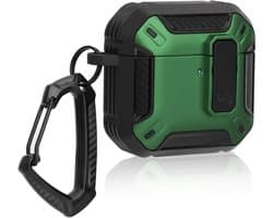 Beschermhoes voor draadloze oortjes, TPU-materiaal, met slotdeksel en sleutelhaak, stofdicht en schokbestendig - zwart groen, Airpods 4e generatie, 2024.
