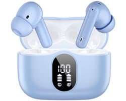SBG Draadloze Oordopjes - Noise Cancelling - Headset - Bluetooth 5.4 - Earbuds oplaadcase - LED Display - Met Microfoon - Extra dopjes - Lichtblauw