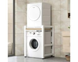 Wasmachinekast – Wasmachine Meubel – Drogerkast – Opbergkast – Wasmachine Ombouw – Gietijzer Teak Kleur – 3 Verstelbare Planken – Vloerbevestiging Voor Stabiliteit