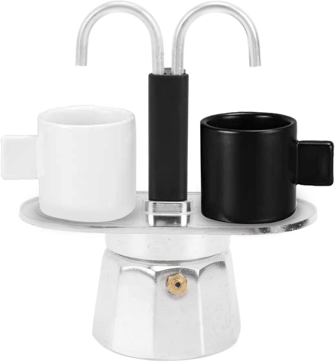 Espressomachine met 2 kopjes, klassiek Italiaans koffiezetapparaat met kookplaat, doe-het-zelf conduit koffiepot voor thuiscafé, 100 ml dubbele kop. — afbeelding 1