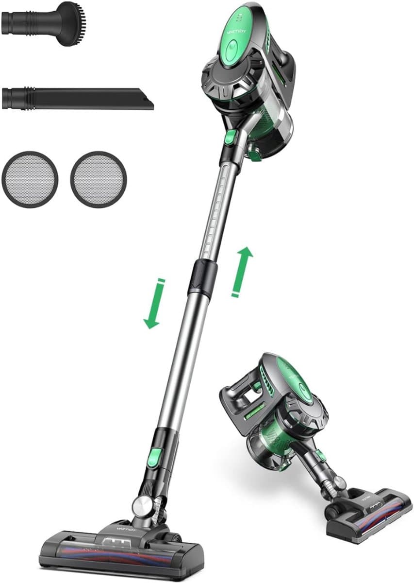 Aurixi® 6-in1 Steelstofzuiger Zonder Zak op Accu - Steelstofzuiger Draadloos Uitschuifbaar - Kruimeldief Snoerloos best Verkocht 25KPA – Veelzijdige Kruimeldief best Verkocht – met Krachtige batterij – Zwart/Groen - 17cm x 8cm x 10cm — afbeelding 1
