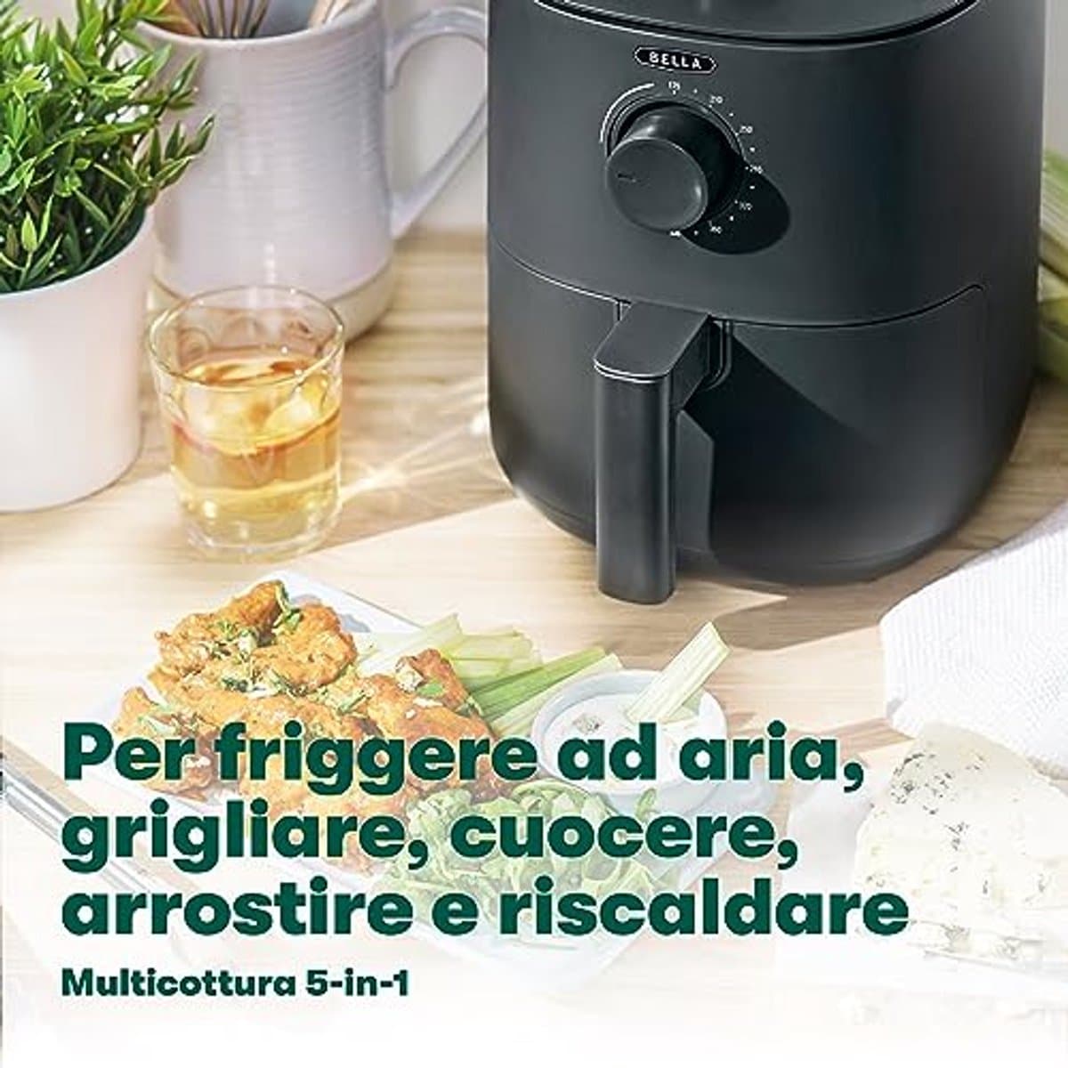 Handmatige heteluchtfriteuse - Olievrij Frituren, Afwasmachine Bestendige Antiaanbakpan en Frituurrek, Matte Zwart — afbeelding 1