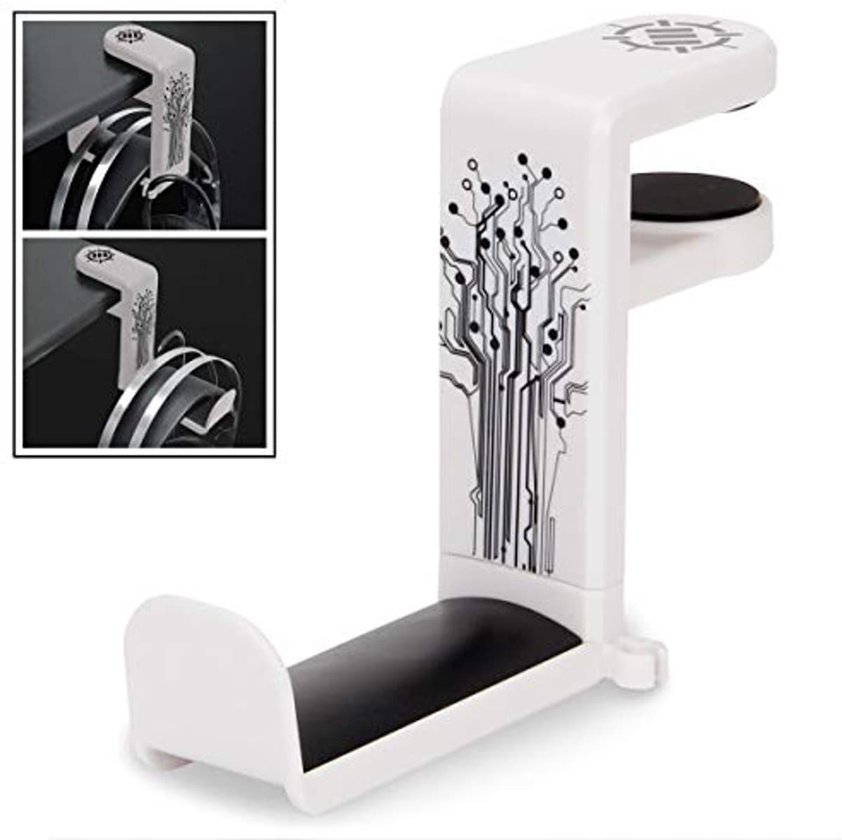 Hoofdtelefoon Hanger met Verstelbare Draaibare Arm - Onder Bureau Klem, Universele Pasvorm en Kabel Organiser - Wit — afbeelding 1