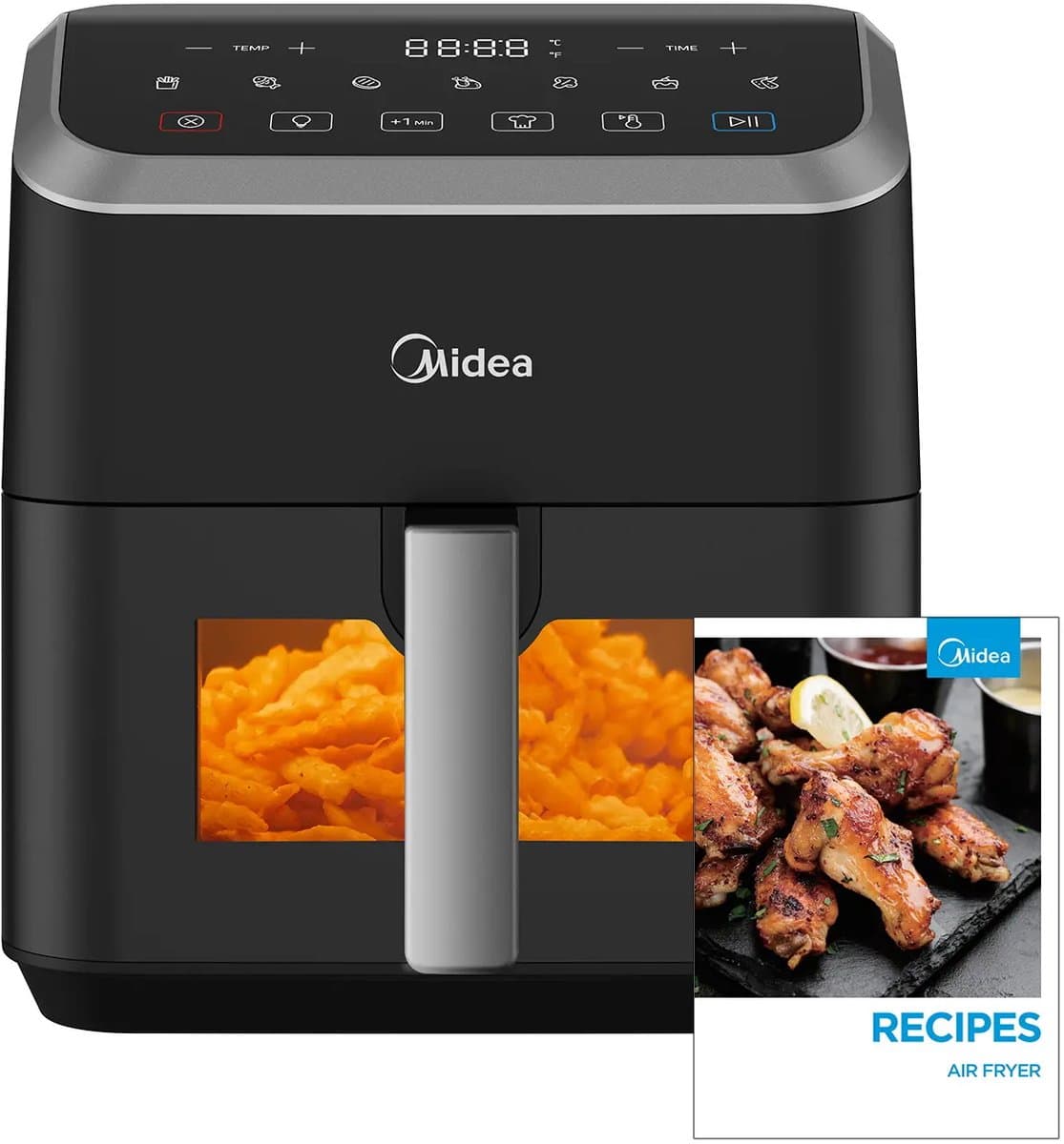 Midea airfryer MF-CY55K - Midea Heteluchtfriteuse - 5L Inhoud - HeatXpress Technologie - Energie- en Tijdsbesparing met 7 Voorinstellingen - Kijkvenster & Licht - Antiaanbaklaag - Zwart — afbeelding 1