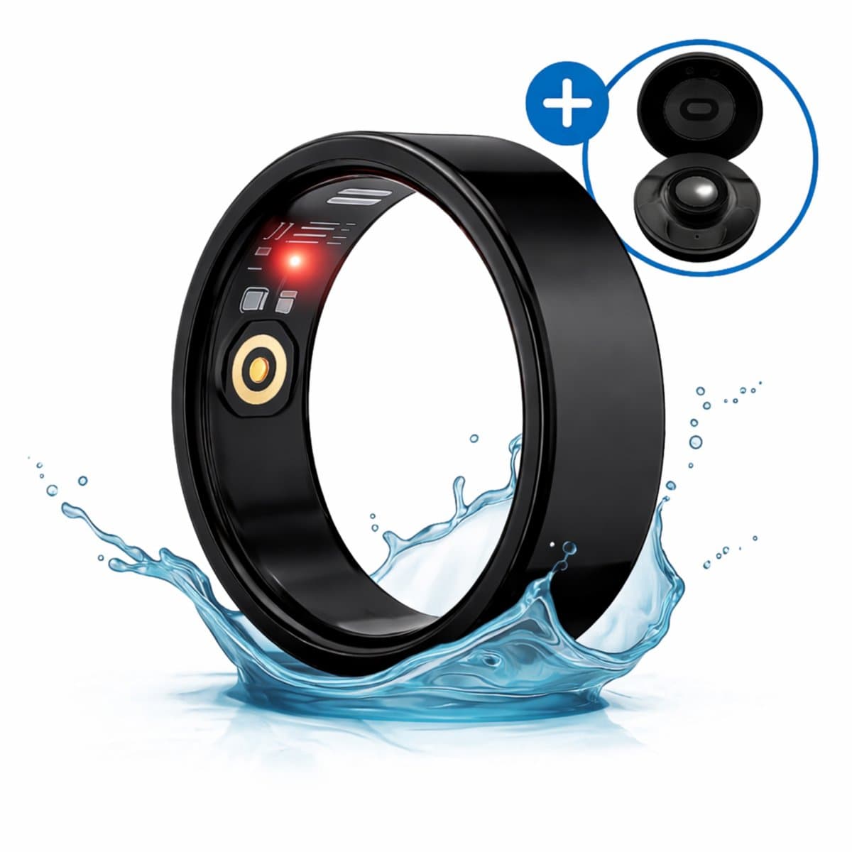 SyncGear Smart Ring - Slimme Ring voor Heren & Dames Met Oplaadcase – Menstruatiecyclus - Activity Tracker - SpO2 - Stappenteller - Hartslagmeter - Nederlandse App - Maat 11 (Europese Maat 65) - Kleur: Zwart — afbeelding 1