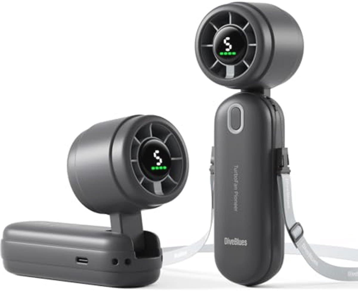 Draagbare Handventilator met LED-display, 2000 mAh Accu, 5 Windsterktes voor Reizen en Outdoor Activiteiten — afbeelding 1