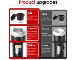 Draadloos Elektrisch - Portabele Espresso Koffiemachine - 3-in-1 Capsule en Poeder - Koffiemaker - Voor Reizigers en Kampeerders
