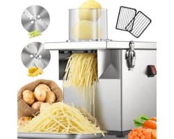 Elektrische groentesnijmachine 3-in-1, 200 W, roestvrijstaal voor dobbelstenen, raspen en snijden, 300 kg/uur, commercieel en privégebruik