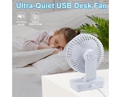 Stille USB Tafelventilator met Oplaadbare Batterij (4000mAh) en 360° Rotatie - Draagbare Mini Ventilator voor Bureau
