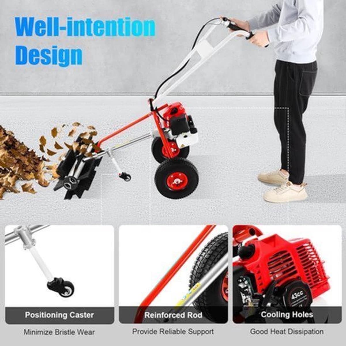 Benzine Veegmachine - Motorbezem - Opritten Reinigen - 60 cm Werkbreedte - 43 CC - Rood — afbeelding 1
