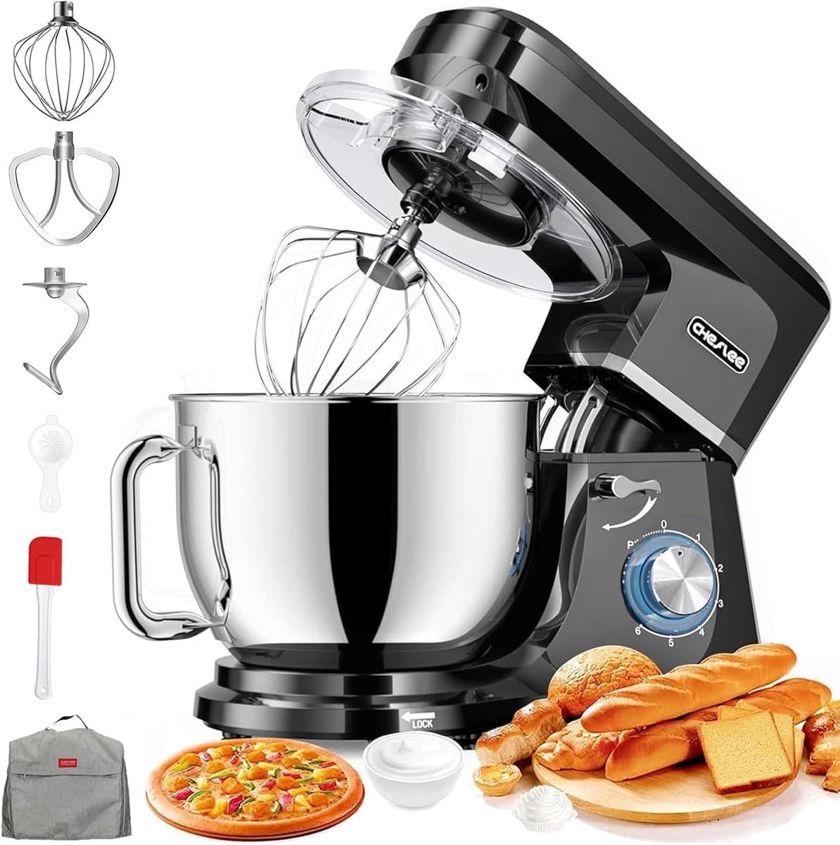 SnelShoppen - Krachtige Keukenmachine 2000W - 3-in-1 Food Processor met 6 Snelheden, 8L RVS Kom, Kneedhaak, Garde & Spatdeksel voor Perfecte Deegberei — afbeelding 1