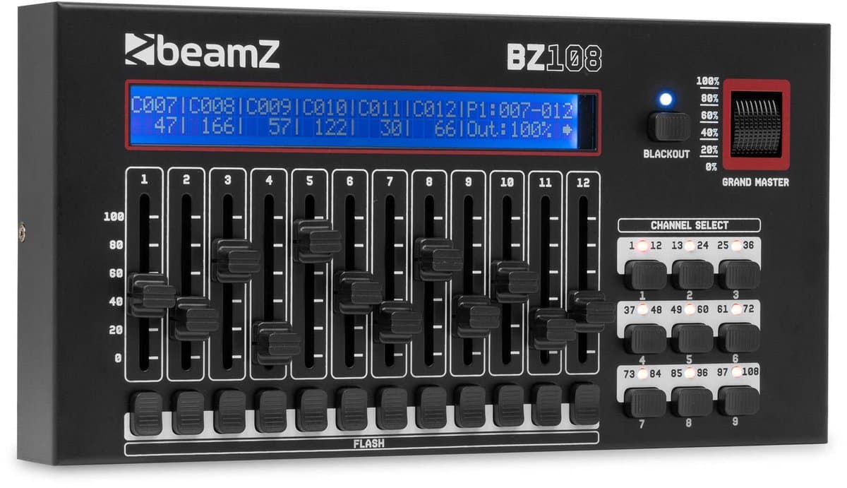 BeamZ BZ108 DMX controller - 108 kanaals controller - 12 faders — afbeelding 1