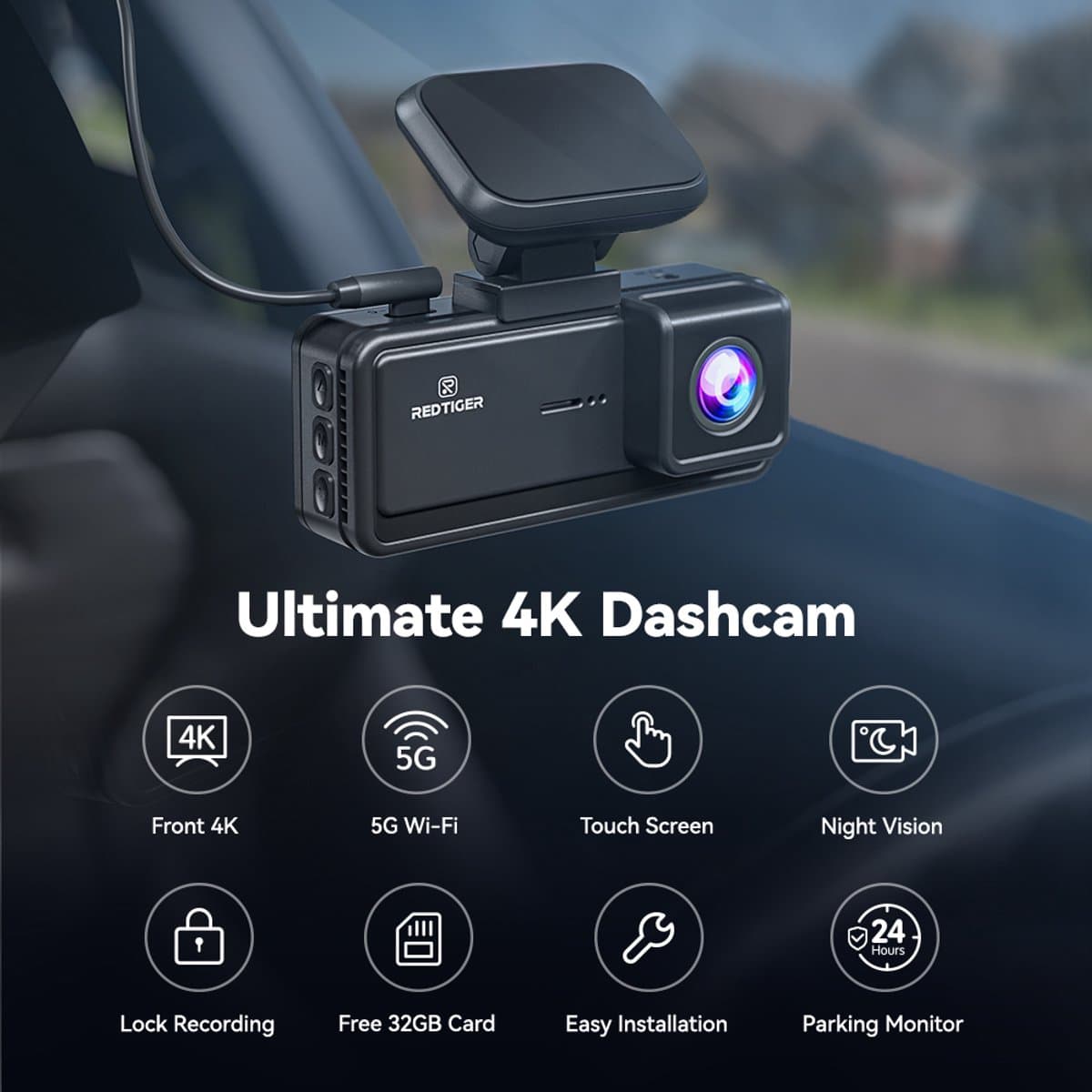Dashcam HD 4K Ingebouwde GPS - 70 Graden Kijkhoek - 5G Wifi - Nachtzicht - Auto DVR - Vermoeidheidsdetectie — afbeelding 1