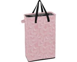 Wasmand - Kledingmand - Kleding Opbergen - Stevig Vrijstaand - 48L Capaciteit - Roze Hartjes