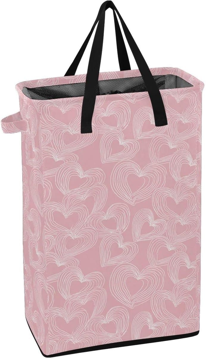 Wasmand - Kledingmand - Kleding Opbergen - Stevig Vrijstaand - 48L Capaciteit - Roze Hartjes — afbeelding 1