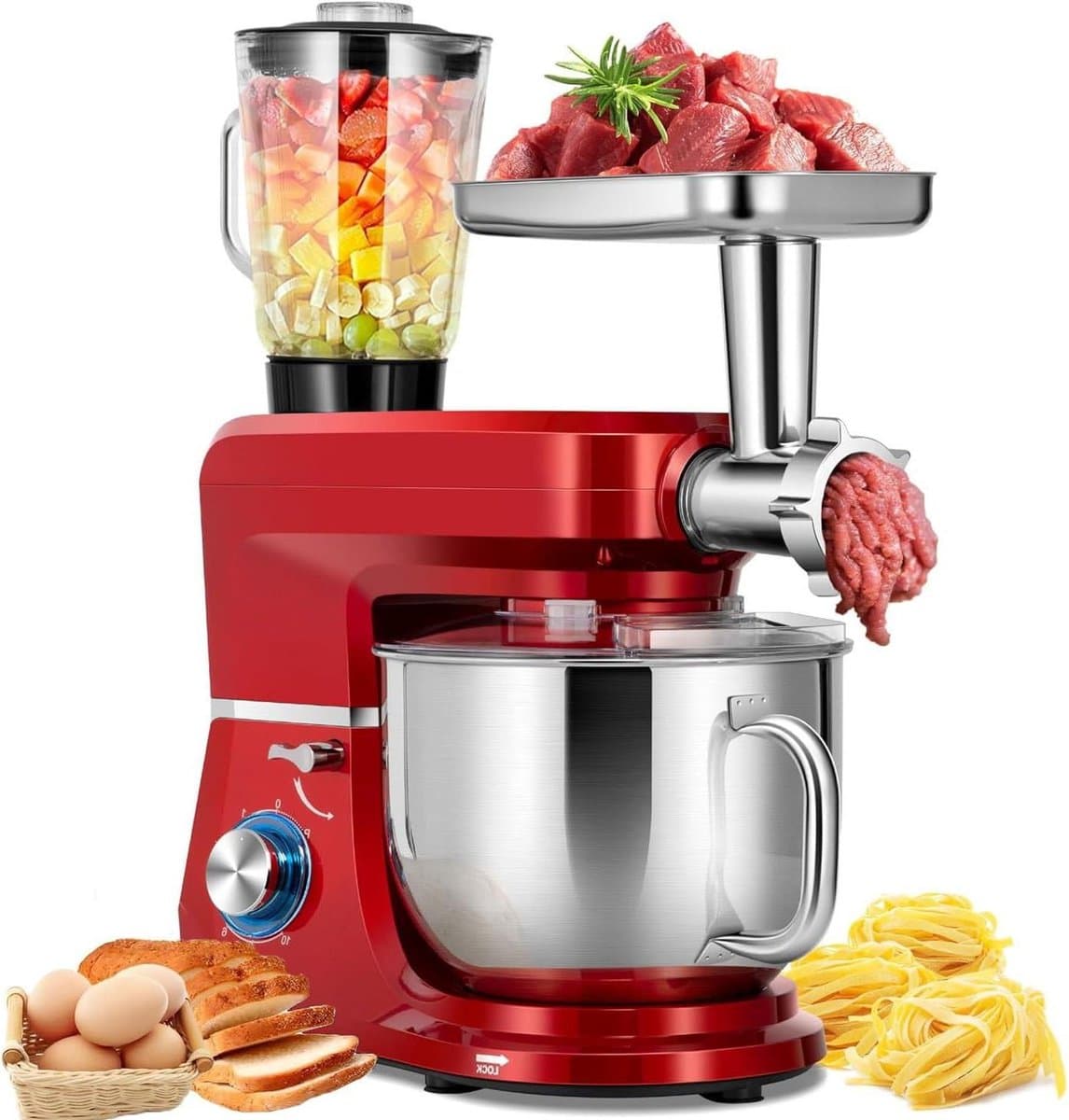 Multifunctionele Keukenmachine - Mixer Deegmaker - Thuiskoken Mixen - Kantelbare Kop - 7 Liter Kom - Rood — afbeelding 1