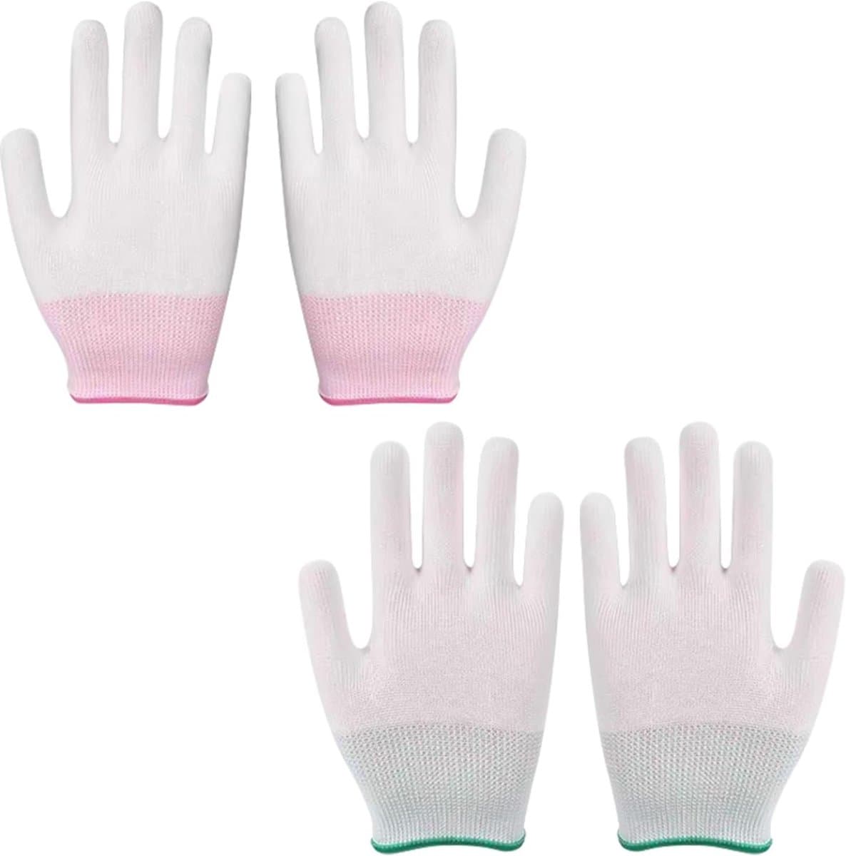 Een set van twee professionele hittebestendige handschoenen, bestaande uit ovenwanten en keukenhandschoenen, geschikt voor gebruik in de airfryer, op de barbecue, in de tuin en in de keuken (roze maat S, groen maat M). — afbeelding 1
