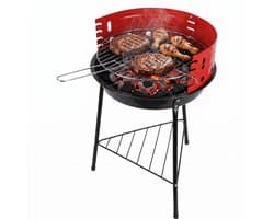 Cheqo® Houtskoolbarbecue - Houtskool Barbecue - Ronde Barbecue - Staande Barbecue - Houtskoolgrill - Tuinbarbecue - Compacte Barbecue voor Balkon en Camping - Barbecue met Verstelbaar Rooster - Houtskool BBQ - Zwart en Rood