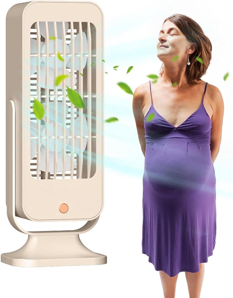 Ventilator Tafelmodel - Staan Ventilator - Persoonlijke Koelte - USB Oplaadbaar - Compact Design - Beige — afbeelding 1