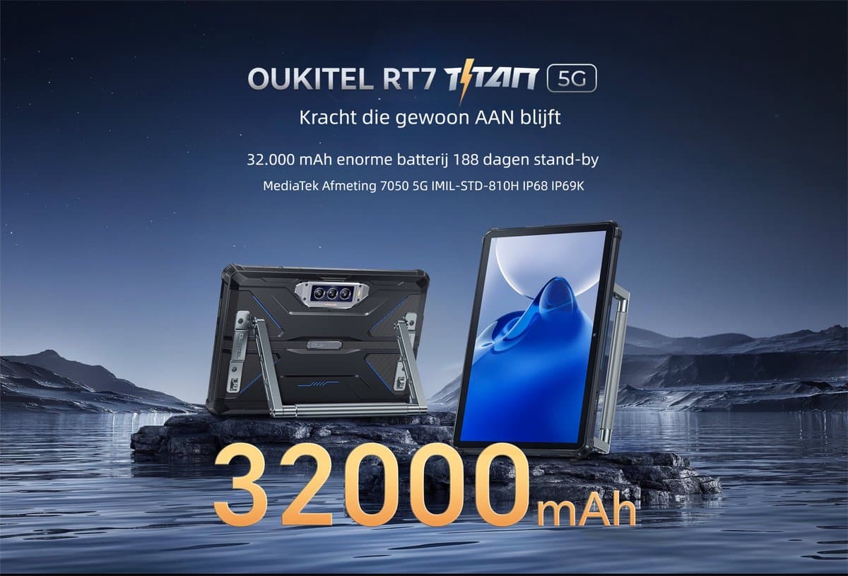 OUKITEL RT7 Titan 5G Robuuste Tablet - 32000mAh Batterij - 12GB +512GB - IP68/IP69K Waterdicht Schokbestendig - Dimensity 7050 Octa‑Core - Nachtvisiecamera voor Buitenwerk Industrie Avontuur — afbeelding 1