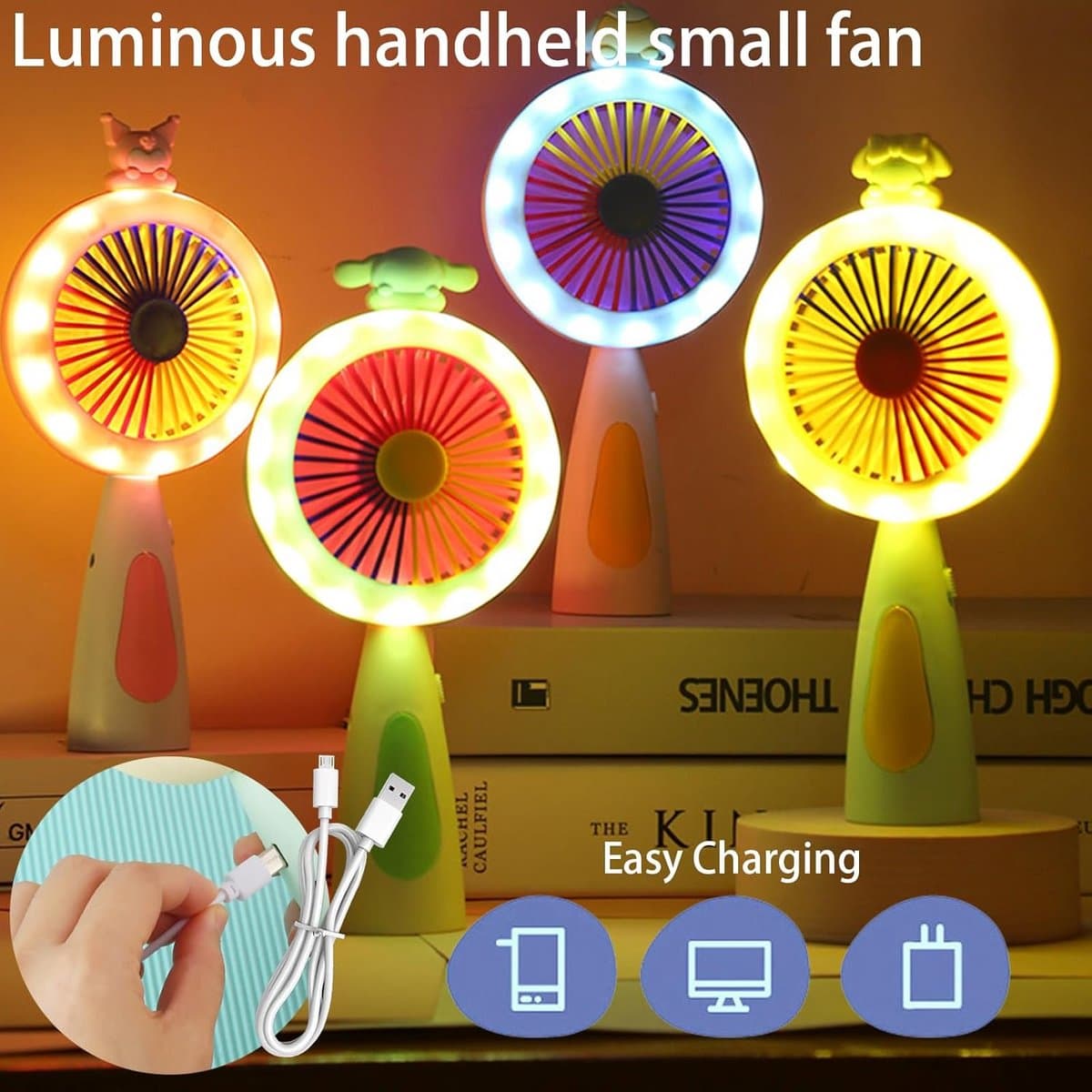 Draagbare Mini Ventilator met Licht - Oplaadbare Handventilator voor Thuis, Kantoor en Buiten — afbeelding 1