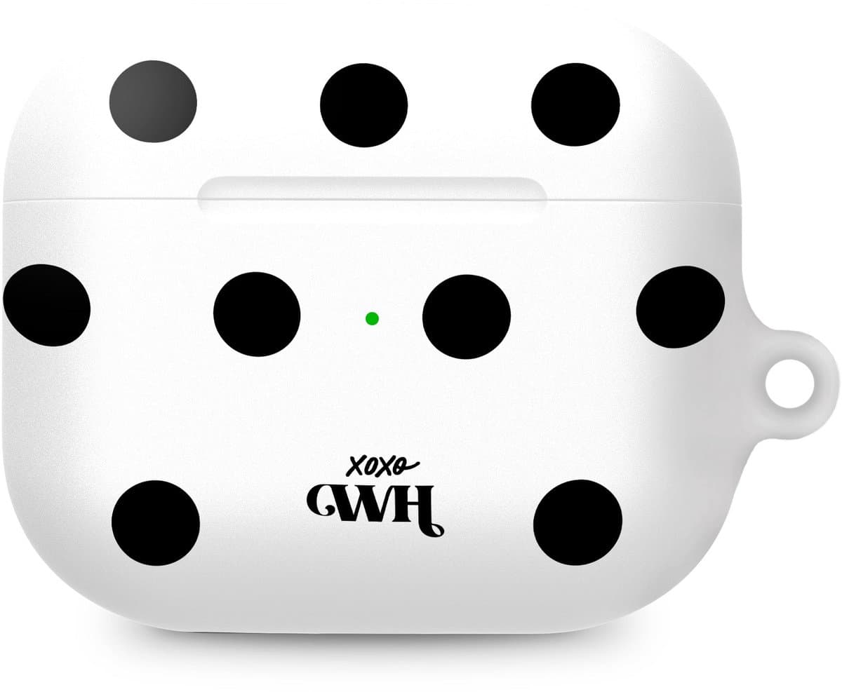 xoxo Wildhearts hoesje geschikt voor AirPods Pro 2 - Polka Dots (Wit) - Ook als telefoonhoesje verkrijgbaar - schokbestendige case - koptelefoonhoesje - Beschermhoes met stippenpatroon - Wit met zwart stippen — afbeelding 1